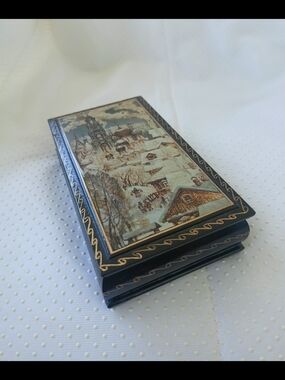 Vintage Jewelry Box, Winter Design Handmade Vintage USSR LACQUER BOX Church